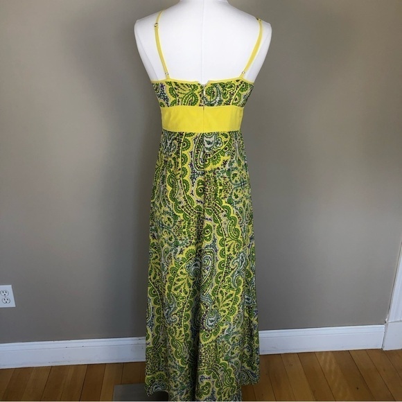 Anthropology Plenty by Tracy Reese yellow green silk maxi dress key hole halter - Picture 6 of 10